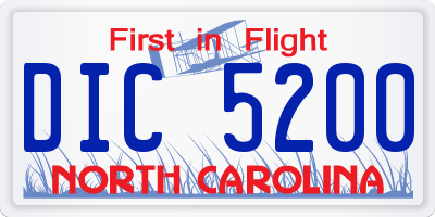 NC license plate DIC5200