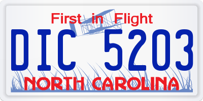 NC license plate DIC5203