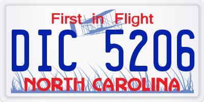 NC license plate DIC5206