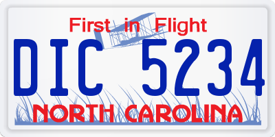 NC license plate DIC5234