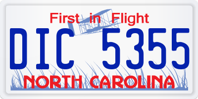 NC license plate DIC5355