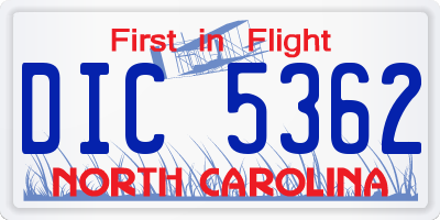 NC license plate DIC5362