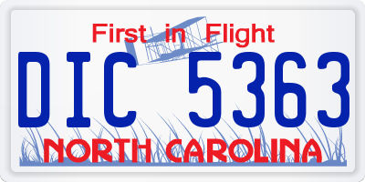 NC license plate DIC5363