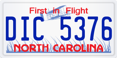 NC license plate DIC5376