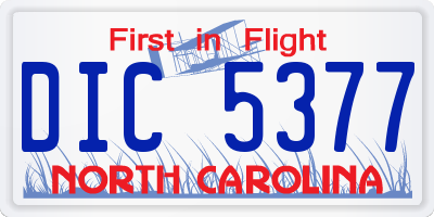 NC license plate DIC5377
