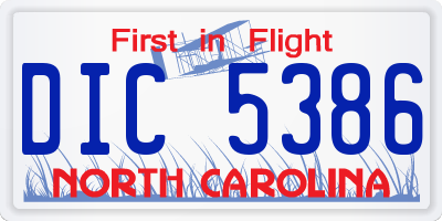 NC license plate DIC5386