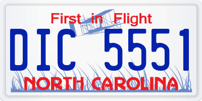 NC license plate DIC5551