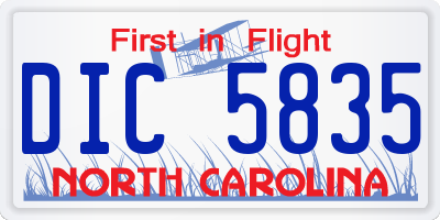NC license plate DIC5835