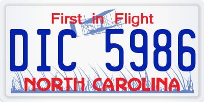 NC license plate DIC5986
