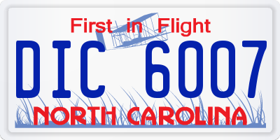 NC license plate DIC6007