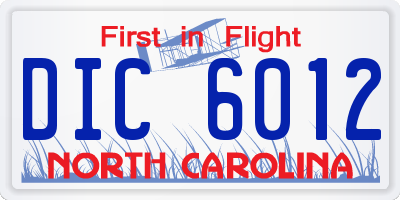 NC license plate DIC6012