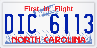 NC license plate DIC6113