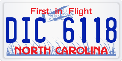 NC license plate DIC6118