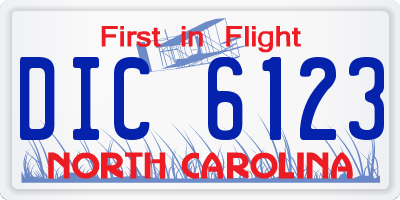 NC license plate DIC6123