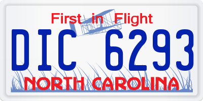 NC license plate DIC6293