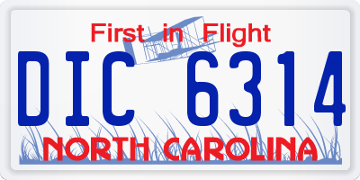 NC license plate DIC6314
