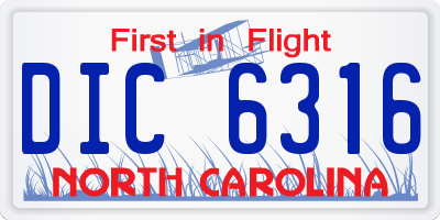 NC license plate DIC6316