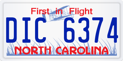 NC license plate DIC6374
