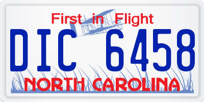 NC license plate DIC6458