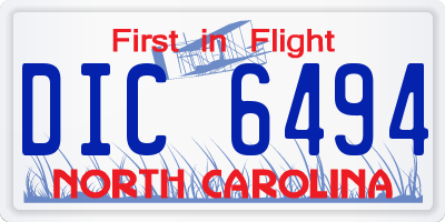 NC license plate DIC6494
