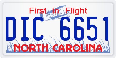 NC license plate DIC6651