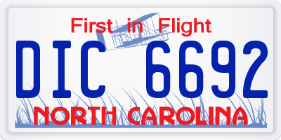 NC license plate DIC6692