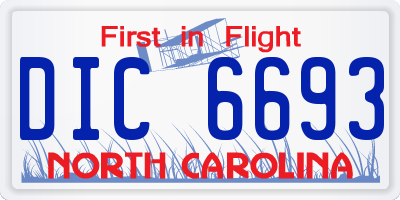 NC license plate DIC6693