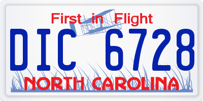 NC license plate DIC6728