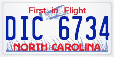 NC license plate DIC6734