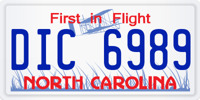 NC license plate DIC6989