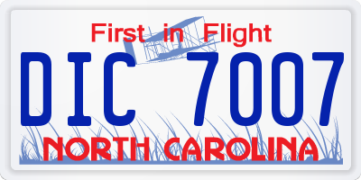 NC license plate DIC7007