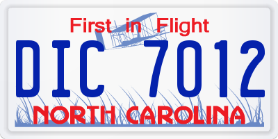 NC license plate DIC7012