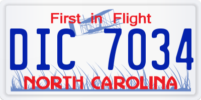 NC license plate DIC7034