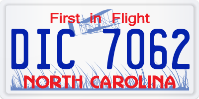 NC license plate DIC7062