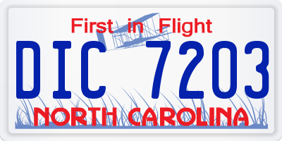 NC license plate DIC7203