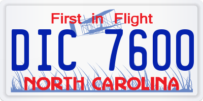 NC license plate DIC7600