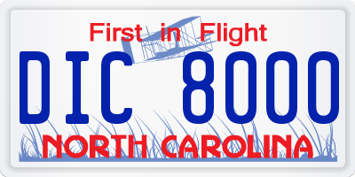 NC license plate DIC8000