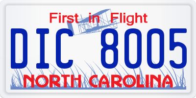 NC license plate DIC8005