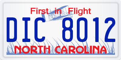NC license plate DIC8012