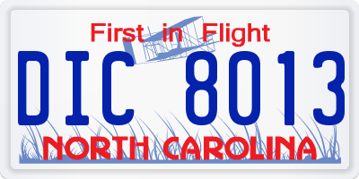 NC license plate DIC8013