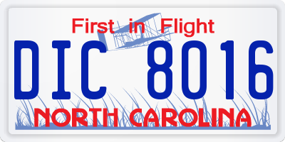 NC license plate DIC8016