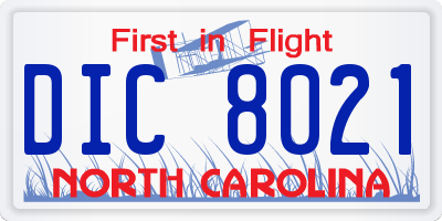 NC license plate DIC8021
