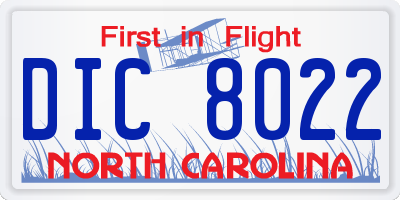 NC license plate DIC8022
