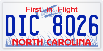 NC license plate DIC8026