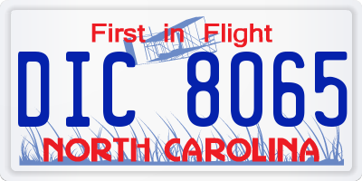 NC license plate DIC8065