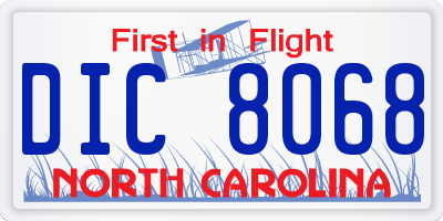 NC license plate DIC8068