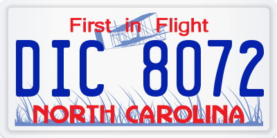 NC license plate DIC8072