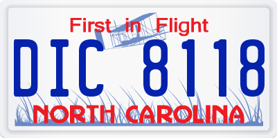 NC license plate DIC8118