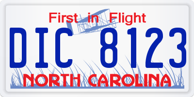 NC license plate DIC8123