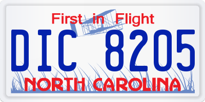NC license plate DIC8205